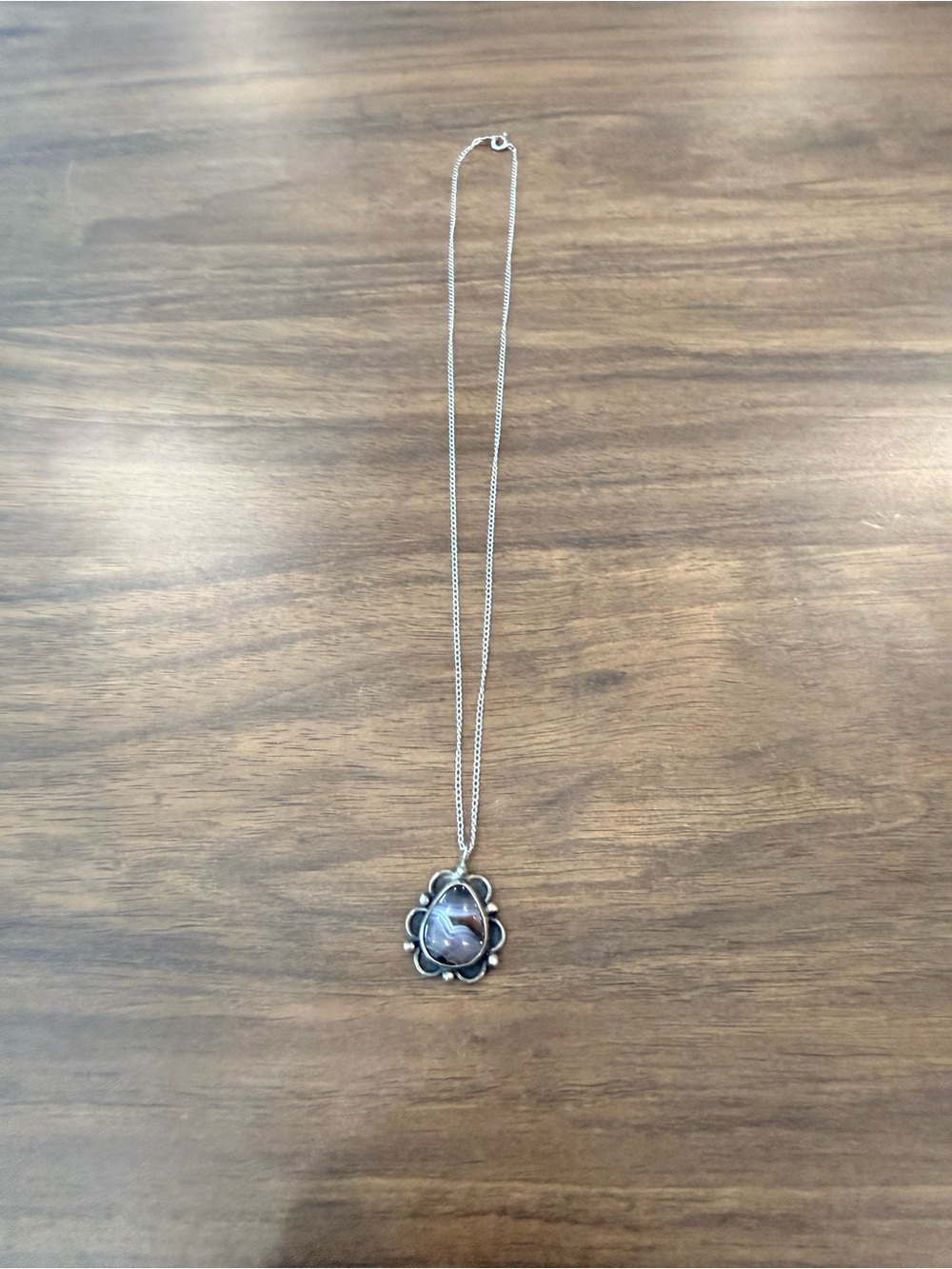 Sterling Silver Pendant Necklace with Botswana Agate - Silver